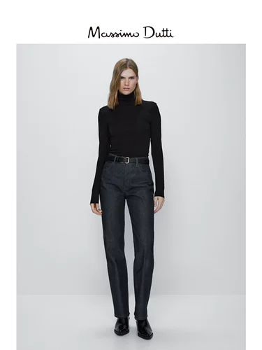 Massimo Dutti Весенний черный ростомер, базовый приятный телу лонгслив, трикотажный свитер, облегающий крой