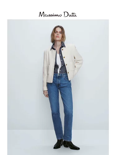 Massimo Dutti Весенняя комфортная хлопковая футболка, V-образный вырез, короткий рукав