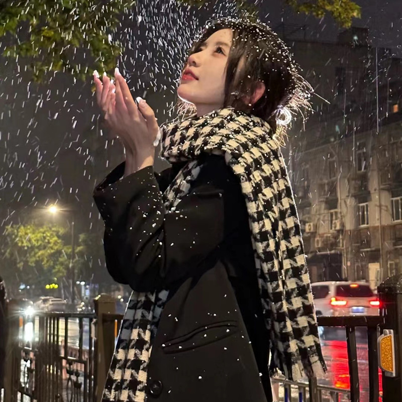 韩版千鸟格子围巾女冬季加厚