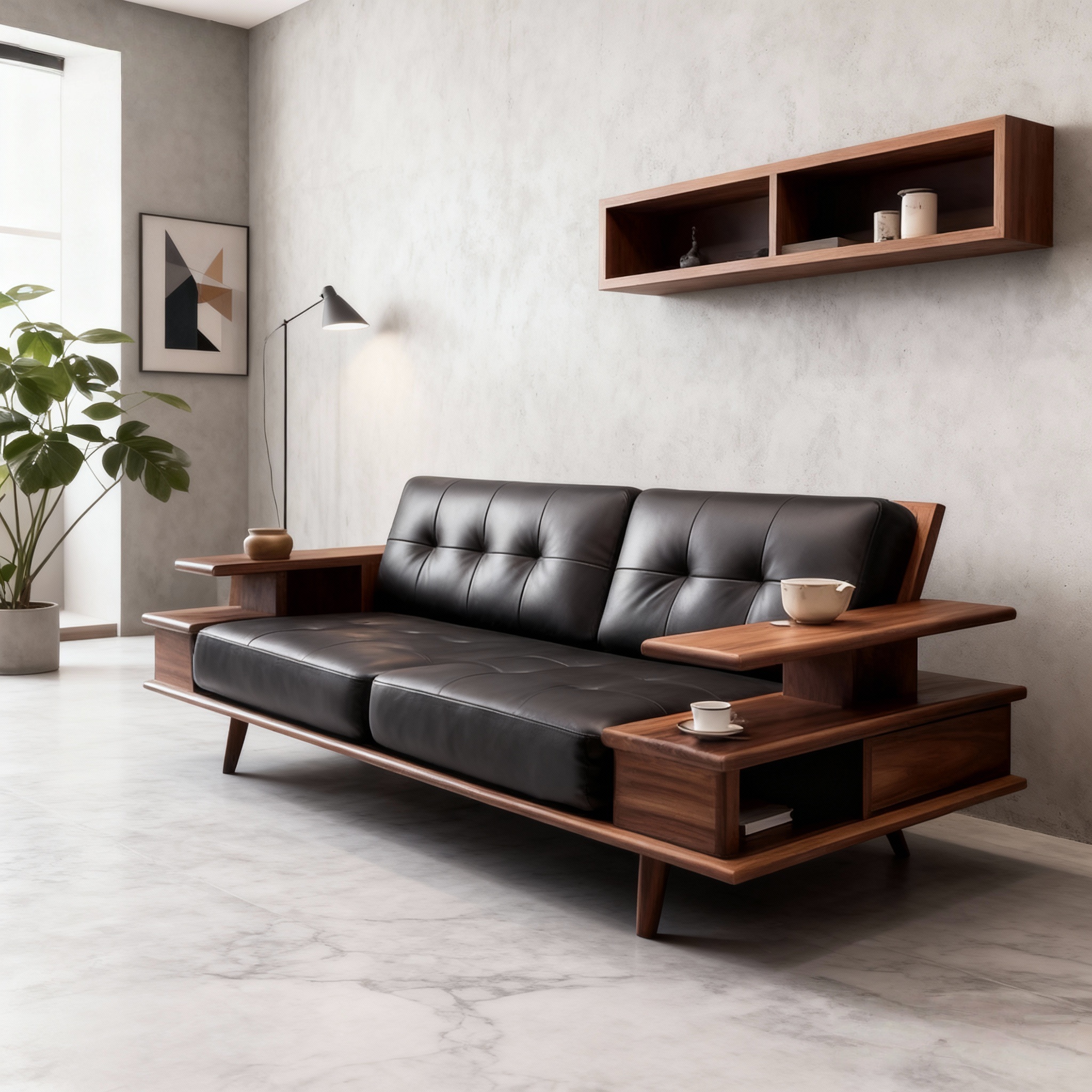 宋式美学北黑胡桃木客厅沙