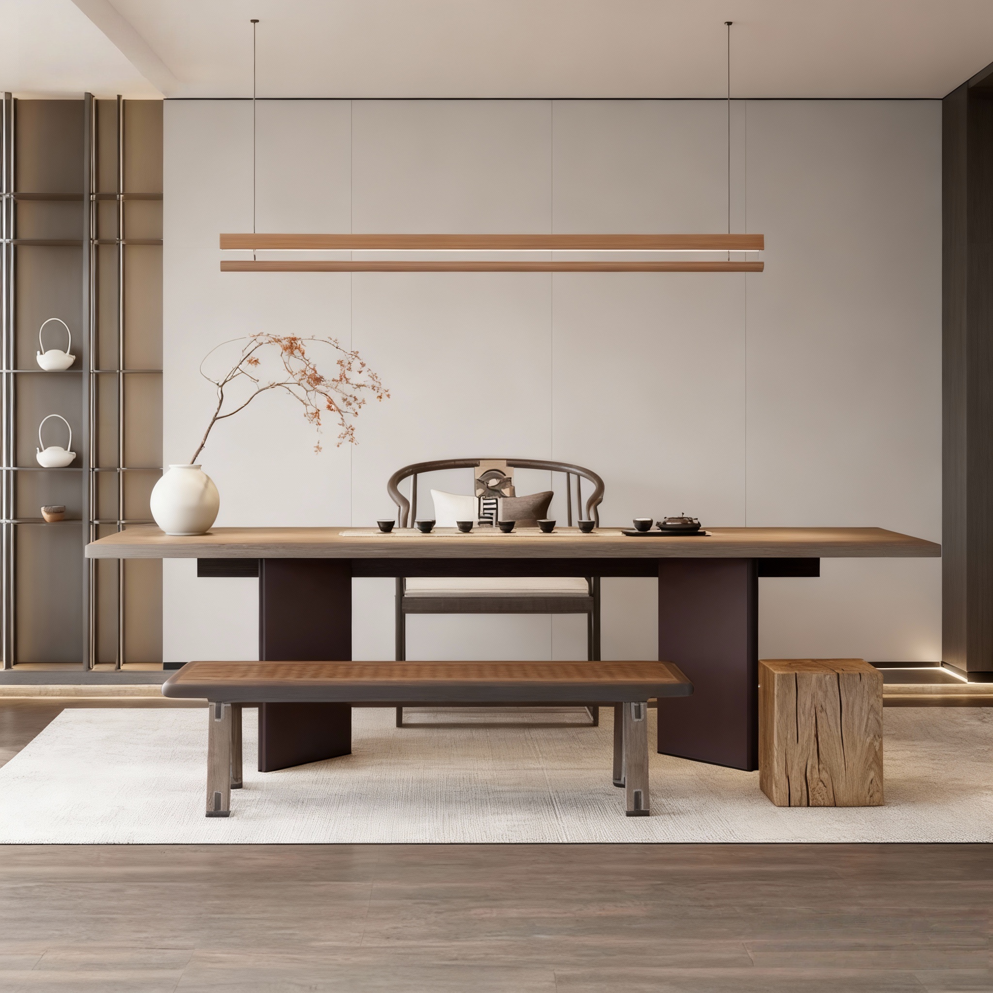 新中式高端原木茶桌椅组合