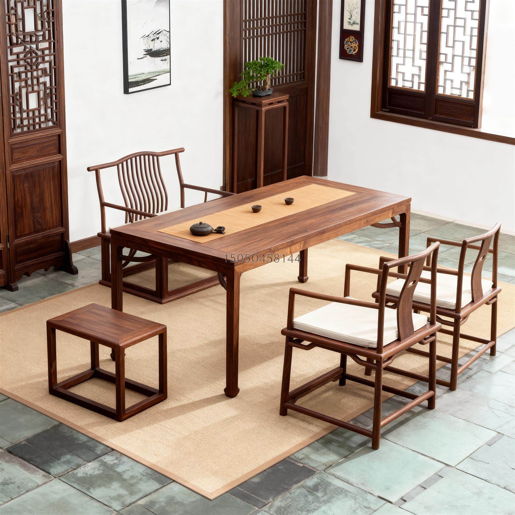 宋式北美黑胡桃木茶桌椅组