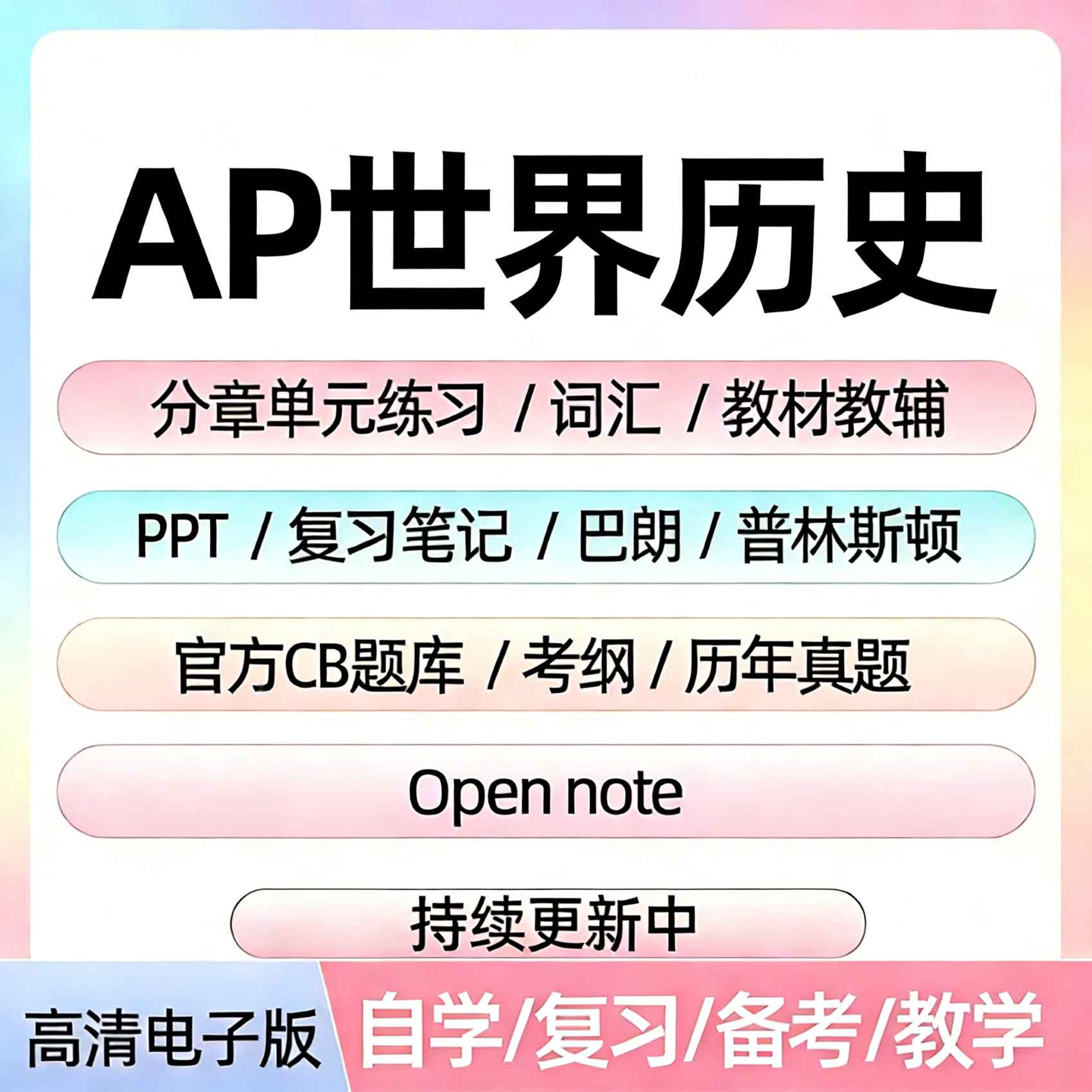 AP世界历史备考资料教材辅真题CB题库分章单元练习PPT考纲笔记