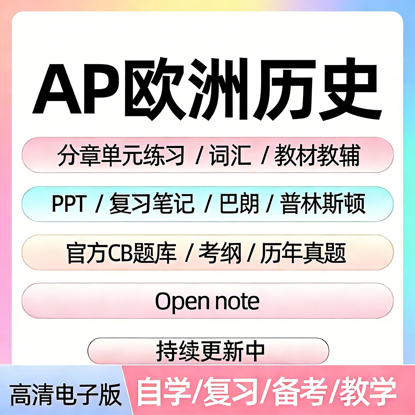AP欧洲历史备考资料教材辅真题CB题库分章单元练习PPT考纲笔记