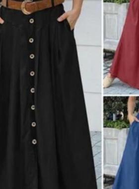 plus size skirts for women long skirt 纽扣高腰大码休闲半身00