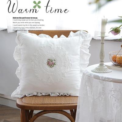 法式蕾丝全棉白色方枕腰枕美式靠垫套靠枕cushion cover