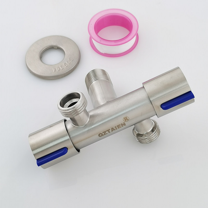 304不锈钢一进二出冷热水三通三角阀开关双控一分二分水器水龙头