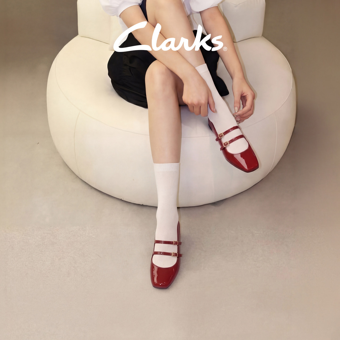 Clarks其乐Daiss30 Shine春夏宴会个性时尚红色复古玛丽珍单鞋女