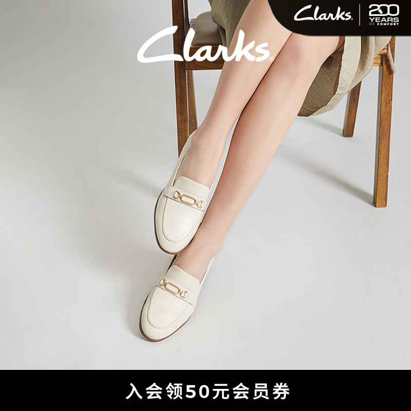Clarks其乐Routee25 Charm女鞋新款金属扣羊皮优雅通勤乐福单鞋