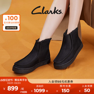 靴子中筒靴加厚加绒保暖女靴 Clarks其乐女鞋 雪地靴冬季
