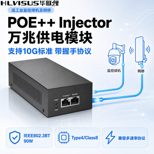 poe++Injector千兆供电器模块监控球机网桥关10G标准48V90W60注入