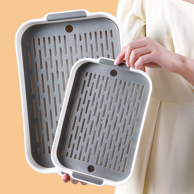 水杯子沥水盘家用客厅双层托盘长方形茶盘水果盘塑料创意沥水篮架