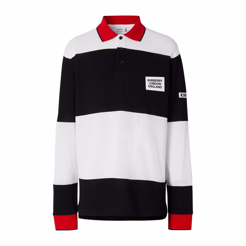 正品BURBERRY/巴宝莉男装徽标嵌花条纹棉质男士长袖T恤Polo衫GK