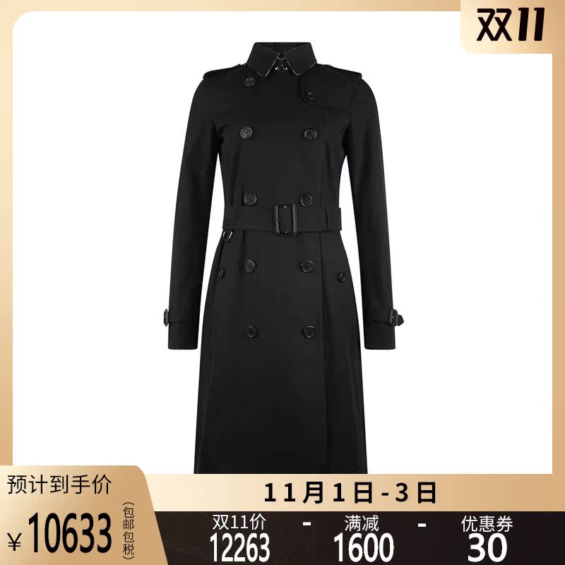 正品BURBERRY/巴宝莉女士大衣秋冬新款双排扣黑色棉风衣外套SS