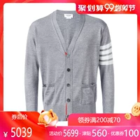 Áo len chính hãng Thom Browne áo len nam mùa thu đông Các mẫu len cổ chữ V cardigan dài tay giản dị OP - Áo len áo cổ lọ nam