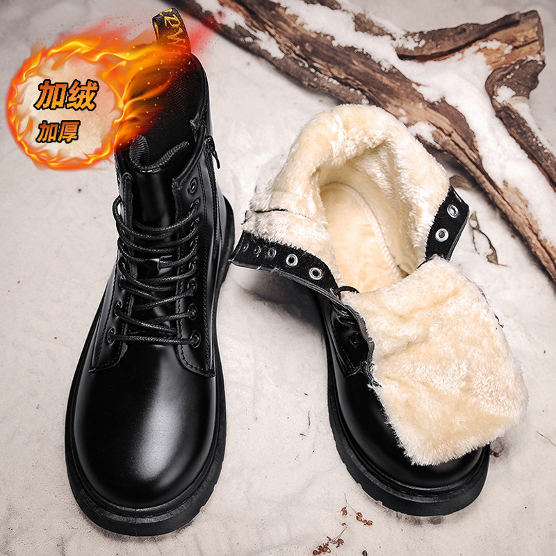 MARTIN BOOTS MENS WINTER HIGH TOP MENS BLACK CASUAL LEATHER SHOES MENS COTTON SHOES FLEECE THICKENED WARM SNOW BOOTS