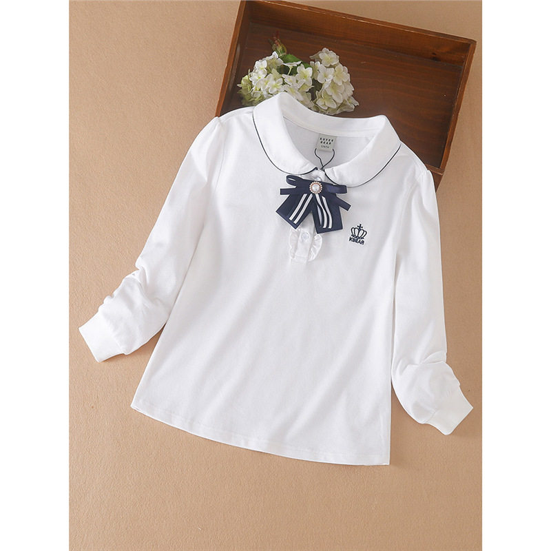 女童长袖t恤春秋装2026儿童白色打底衫女孩polo中小童时尚新款衣