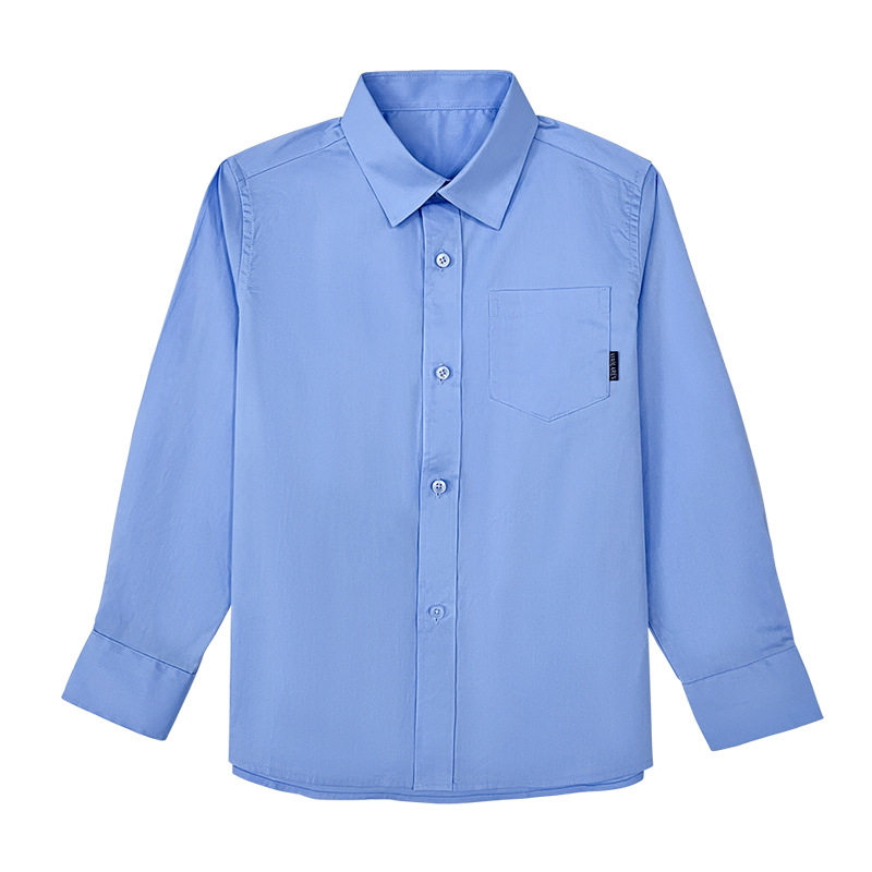 男童纯棉蓝衬衫长袖春秋款小学生校服女童班服中大儿童浅蓝色