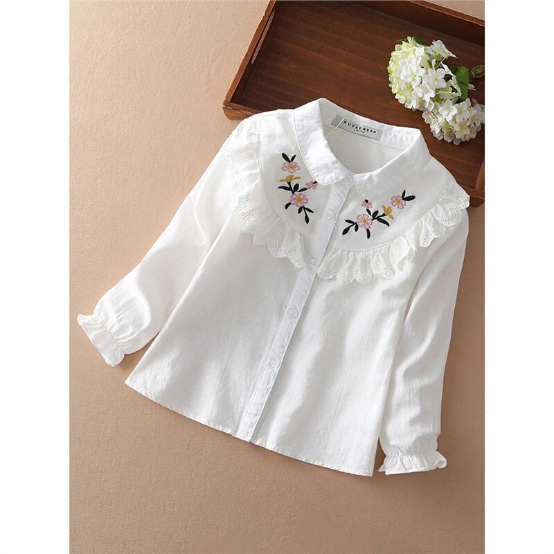 女童翻领衬衫长袖春秋薄款白色儿童女宝宝秋装上衣洋气衬衣