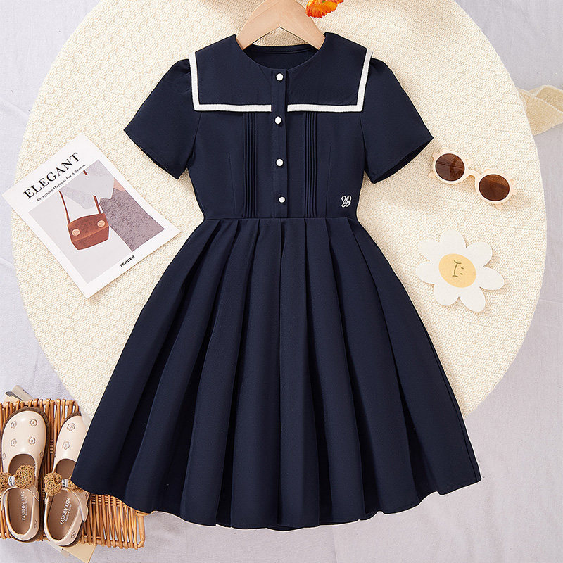 女童夏季JK水手服海军百褶连衣裙