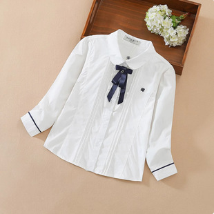 女童春装衬衫春秋长袖儿童白色上衣纯棉小学生校服宝宝百搭衬衣潮