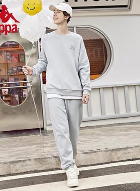 Kappa卡帕笑脸运动套装新款男女加绒休闲套头卫衣卫裤K0CY2XL19P