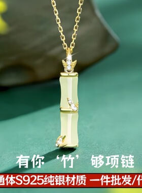 竹节和田玉S999纯银项链新中式小众锁骨链2025年新款送七夕礼物