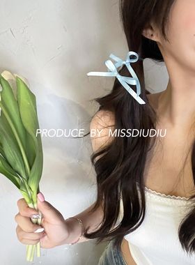 自制！balletcore法式芭蕾少女氛围感浅蓝小蝴蝶结手工丝带编发夹