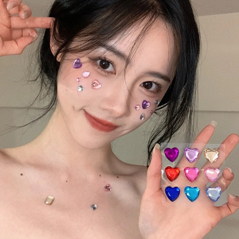 ins博主同款彩色爱心公主宝石贴纸拍照妆容钻少女心水晶珍珠脸贴