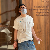 潮流虎头ins纯棉宽松半袖 夏季 上衣 t恤男士 港风设计感小众刺绣短袖