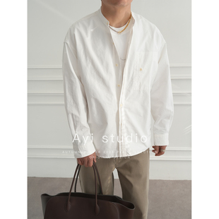 潮牌宽松挺阔工装 男早春新款 上衣 衬衫 港风复古拼接解构小立领长袖