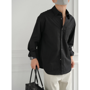 港风高级感简约百搭纯色翻领衬衫 轻商务纯棉上衣 男早秋潮流情侣款