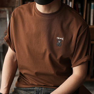 青年百搭休閑半袖 美式 潮牌簡(jiǎn)約彩色刺繡小熊圓領(lǐng)打底衫 男春季 T恤