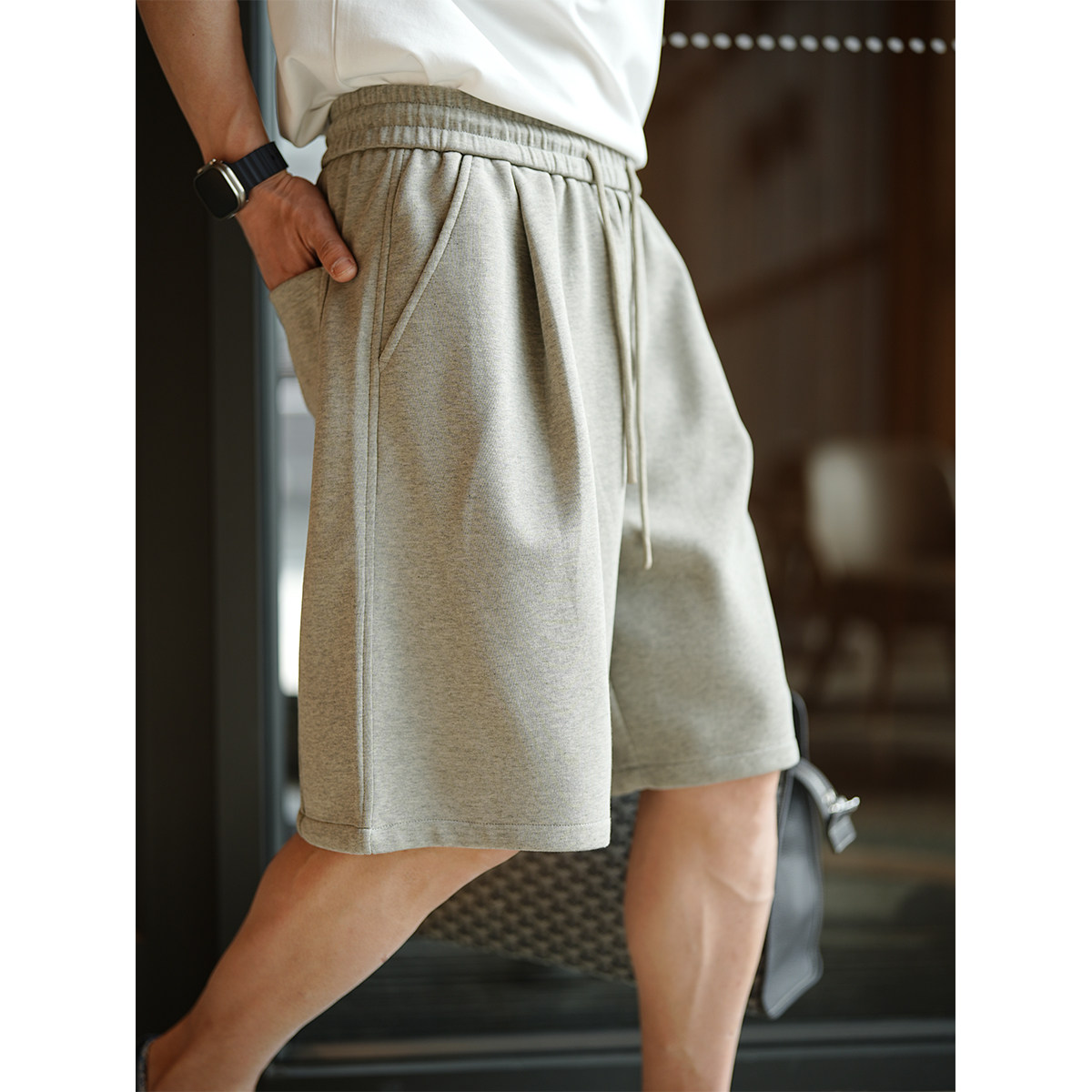 美式高街简约基础款纯色抽绳五分裤男士夏季新款潮牌宽松阔腿短裤,男装,短裤,淘宝优惠券,粉丝福利购,淘宝优惠卷