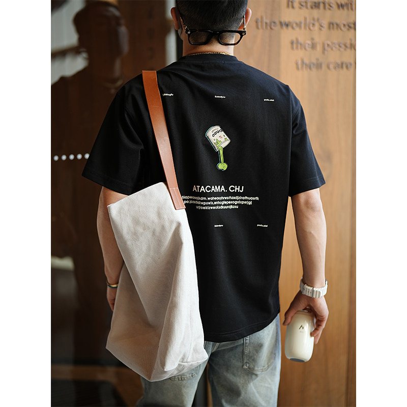 港风基础款字母印花圆领短袖T恤