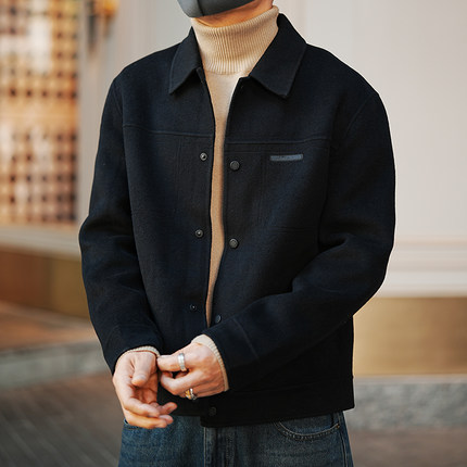 行政夹克高级感翻领双面羊毛大衣男冬季新款潮牌商务通勤保暖外套
