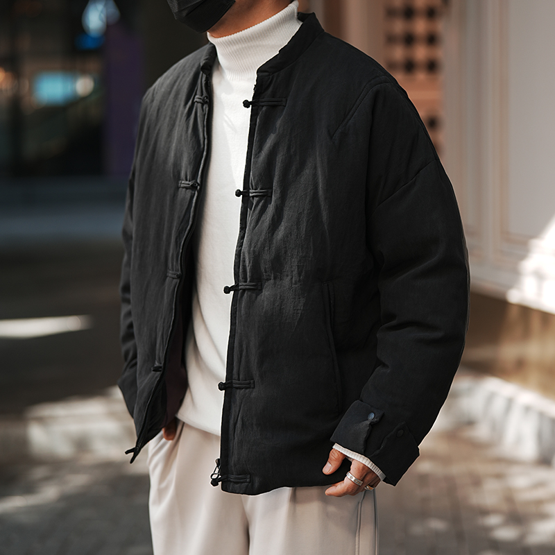 民族风对襟廓形宽松痞帅羽绒服男