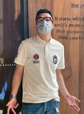 美式休闲刺绣polo衫男夏季欧美潮牌短袖t恤印花白色有领体恤上衣