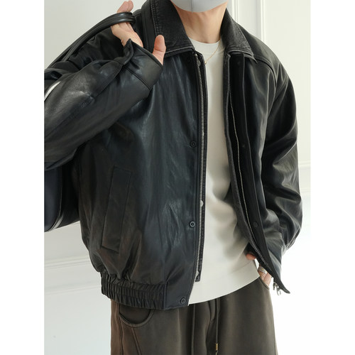 美式高街牛仔拼接假两件PU羽绒服