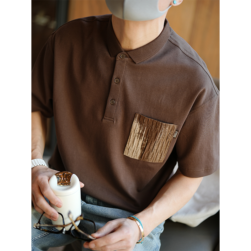 韩系轻奢条纹口袋拼接翻领polo衫男士春夏潮流高级感时尚短袖上衣