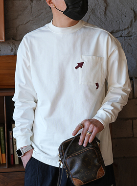 美式潮牌创意刺绣圆领长袖T恤青年休闲百搭套头男生纯棉内搭打底