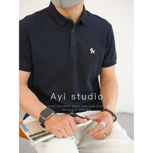韩版轻奢精工绣标三粒扣polo衫潮