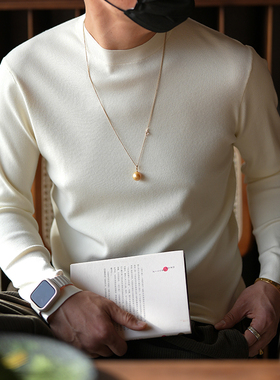 秋冬潮牌简约流行纯色保暖黑色长袖针织衫男半高领打底衫修身毛衣