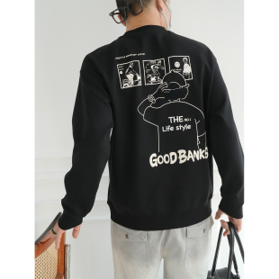 简约套头外套 情侣款 美式 潮牌精工绣标卡通印花圆领卫衣男秋冬时尚