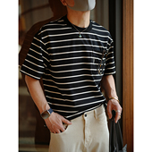 T恤男夏季 潮流情侣款 时尚 日系条纹拼色字母刺绣圆领短袖 半袖 上衣