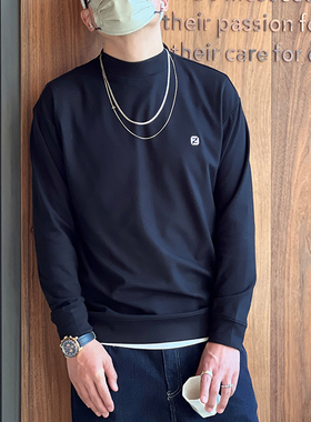 港风男士德绒内搭长袖T恤秋冬季爆款上衣高级感体恤半高领打底衫