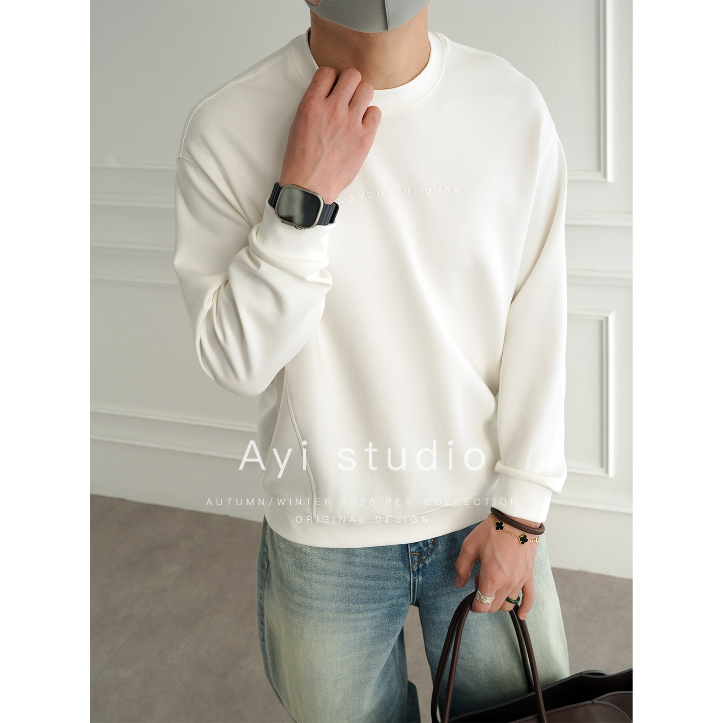 港风潮牌拼接设计字母印花圆领卫衣男早春时尚新款亲肤微弹打底衫,男装,卫衣,淘宝优惠券,粉丝福利购,淘宝优惠卷