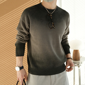 秋冬潮流新款 港风复古水洗做旧渐变圆领针织衫 男士 极简风套头毛衣