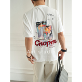 涂鸦字母印花圆领廓形短袖 T恤男早春新款 潮牌街头宽松半袖 美式 衫