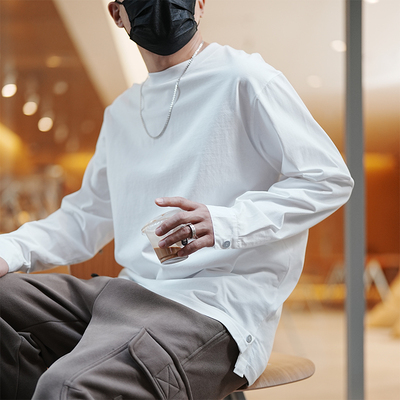 美式潮牌衬衫扣纯棉长袖打底T恤